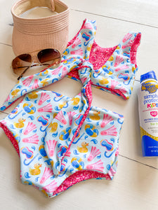 Snorkel and Flipper Baby Girl 2 Piece Reversible Swimsuit