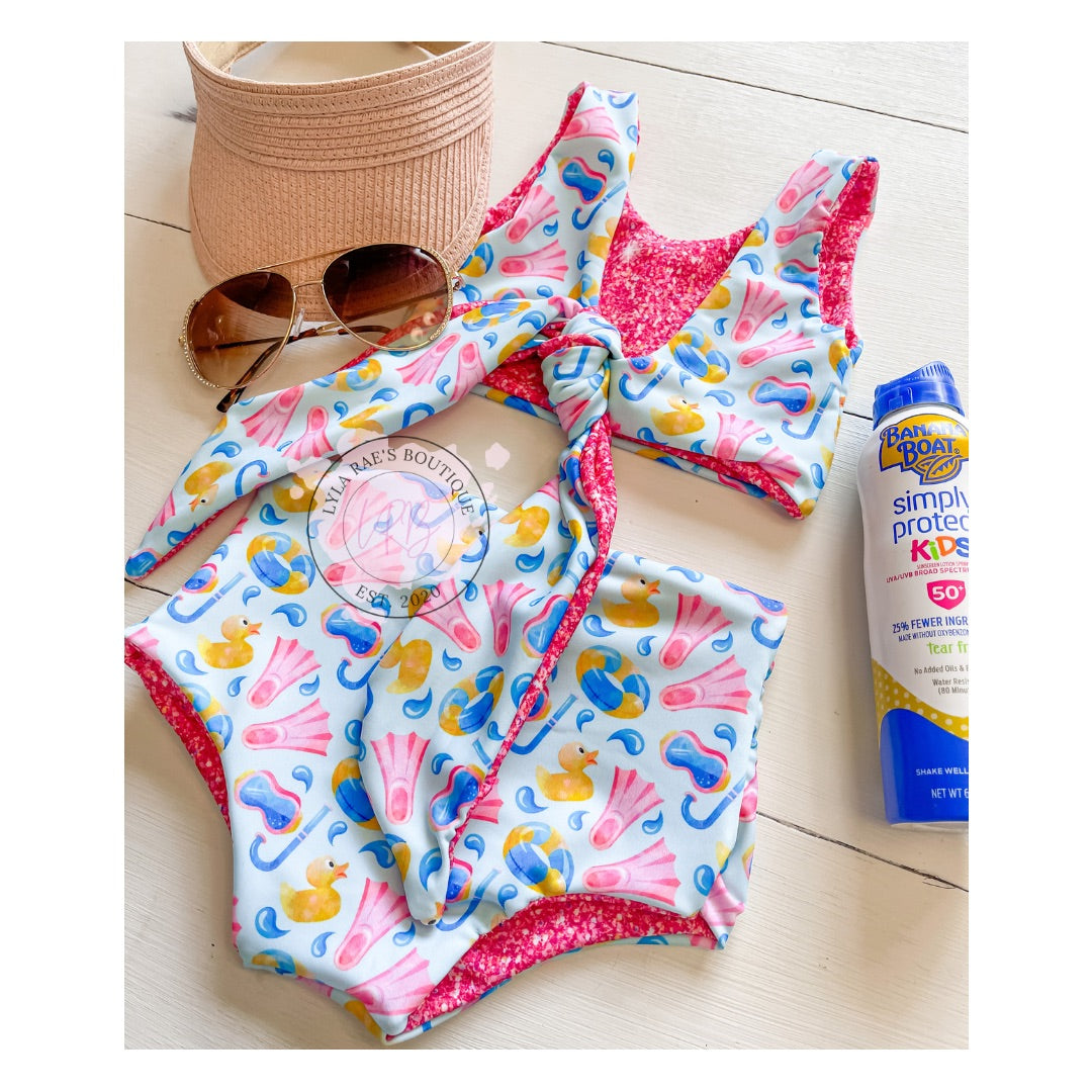 Snorkel and Flipper Baby Girl 2 Piece Reversible Swimsuit