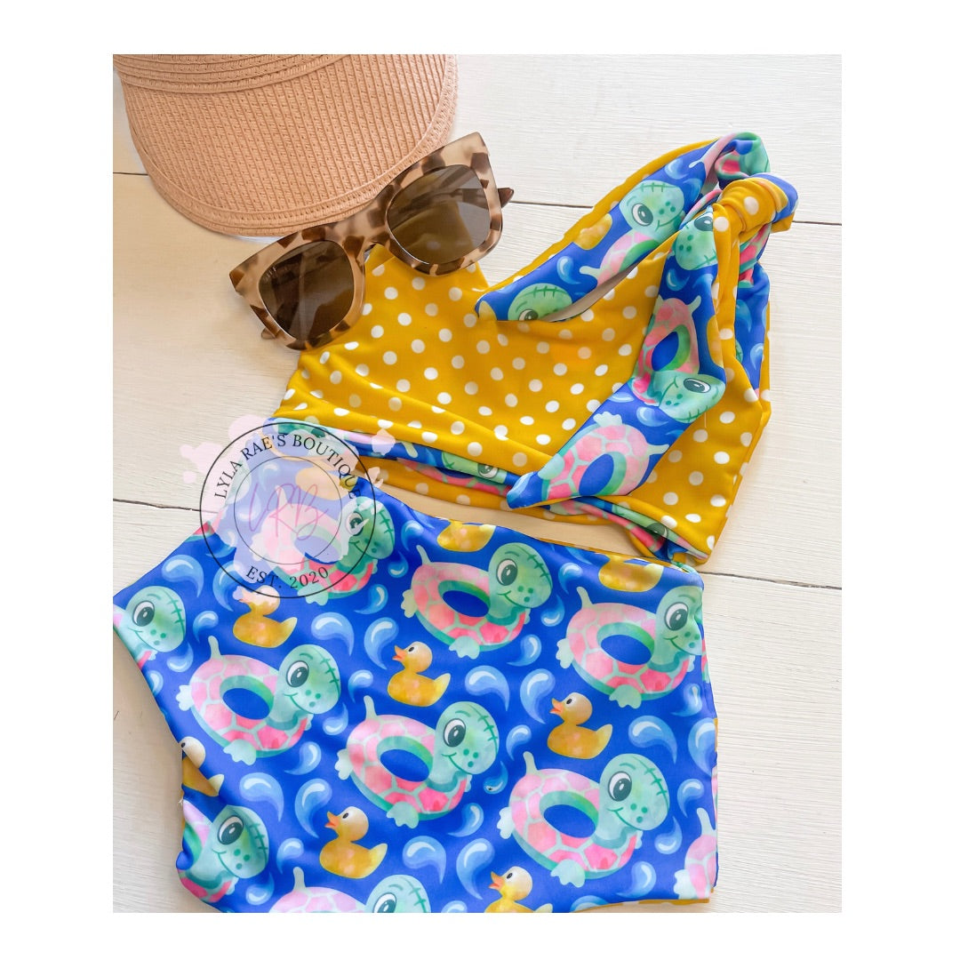 Rubber Ducky Reversible 2 Piece Baby Girl Swimsuit