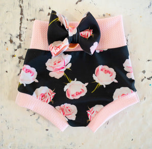 Pink Roses Baby Bummie Set