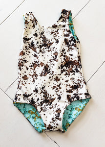 Western Cowhide and Marble Baby Girl Reversible One Piece Swimsuit