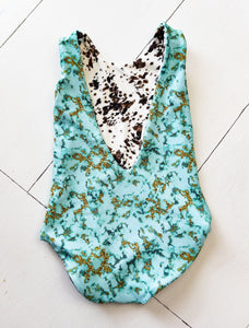 Western Cowhide and Marble Baby Girl Reversible One Piece Swimsuit