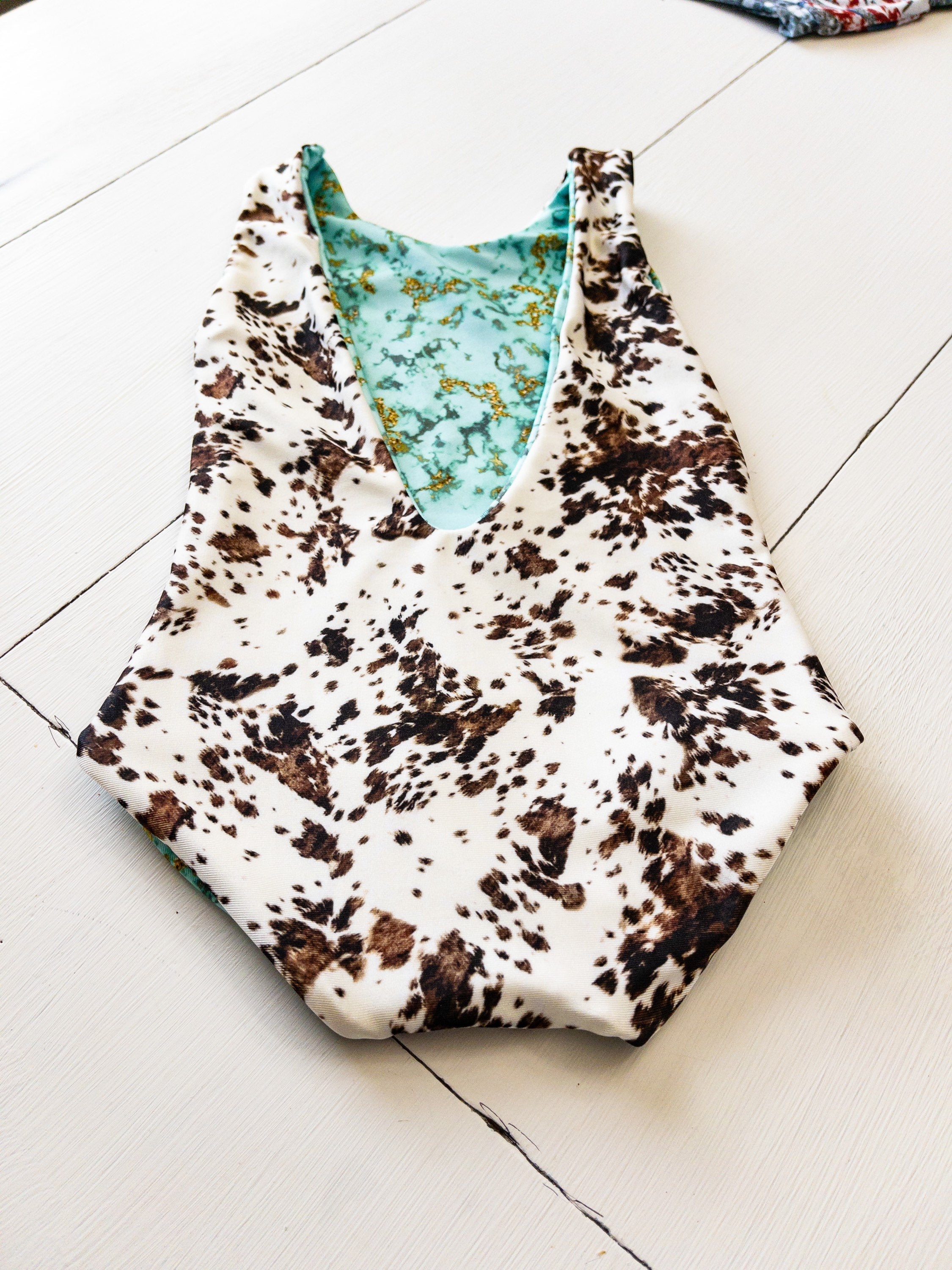 Western Cowhide and Marble Baby Girl Reversible One Piece Swimsuit