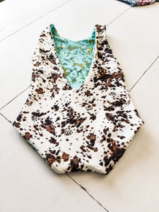 Western Cowhide and Marble Baby Girl Reversible One Piece Swimsuit