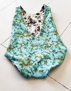 Western Cowhide and Marble Baby Girl Reversible One Piece Swimsuit